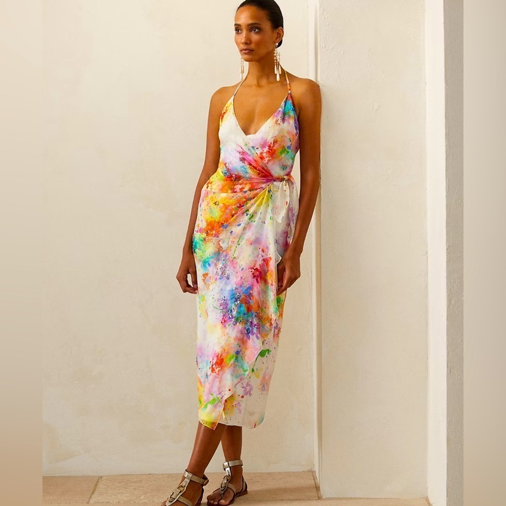 Ralph Lauren Collection Purple Label Midi Dress Silk Embroidered Floral Cocktail